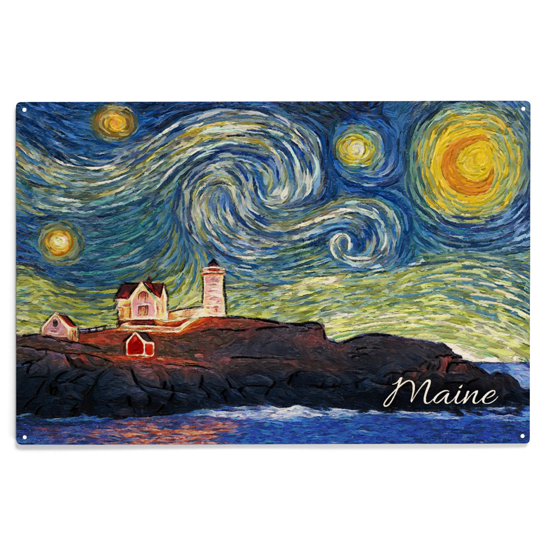 Maine, Lighthouse, Starry Night, Wood Sign and Postcards