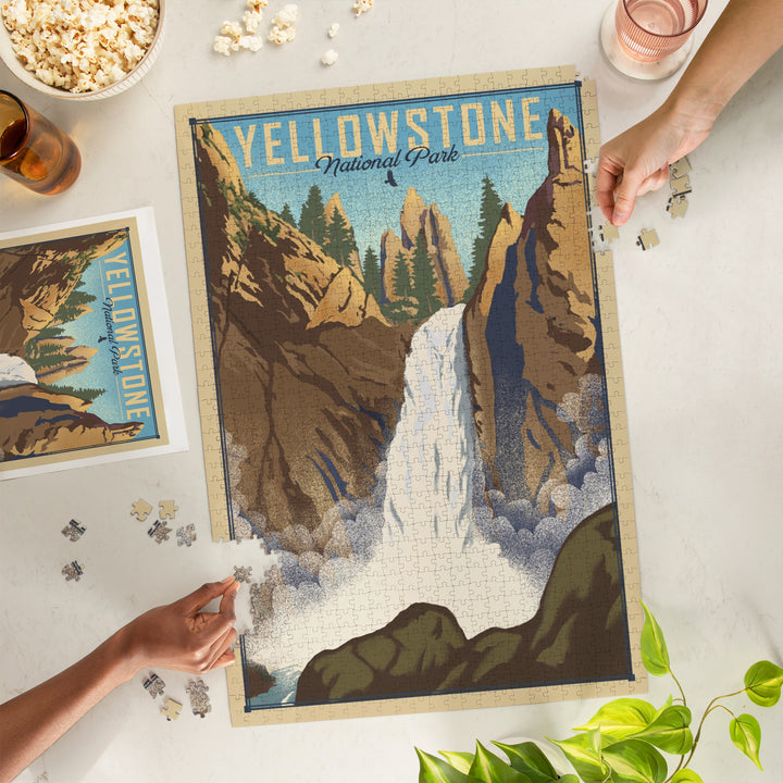 Yellowstone National Park, Wyoming, Tower Falls, Lithograph National Park Series, Jigsaw Puzzle