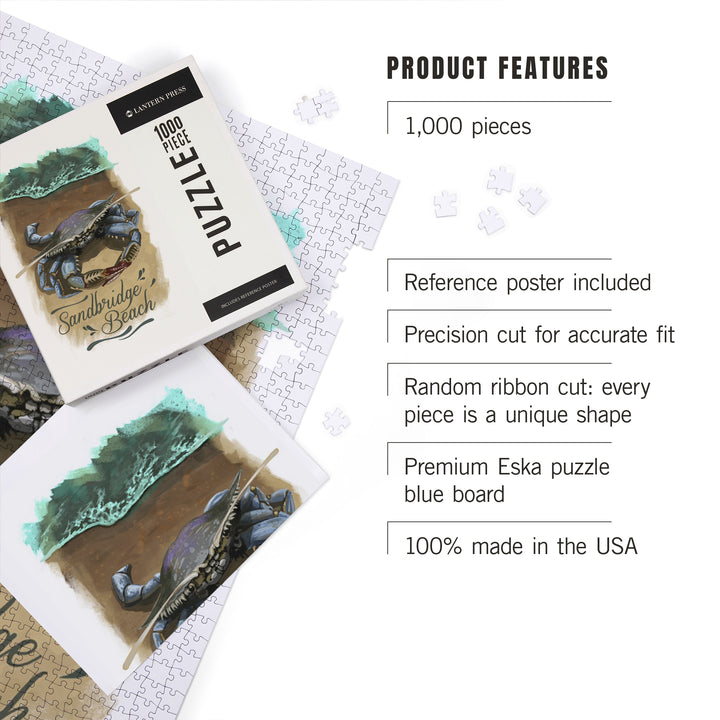 Norfolk, Virginia, Watercolor, Blue Crab, 1000 Piece Jigsaw Puzzle