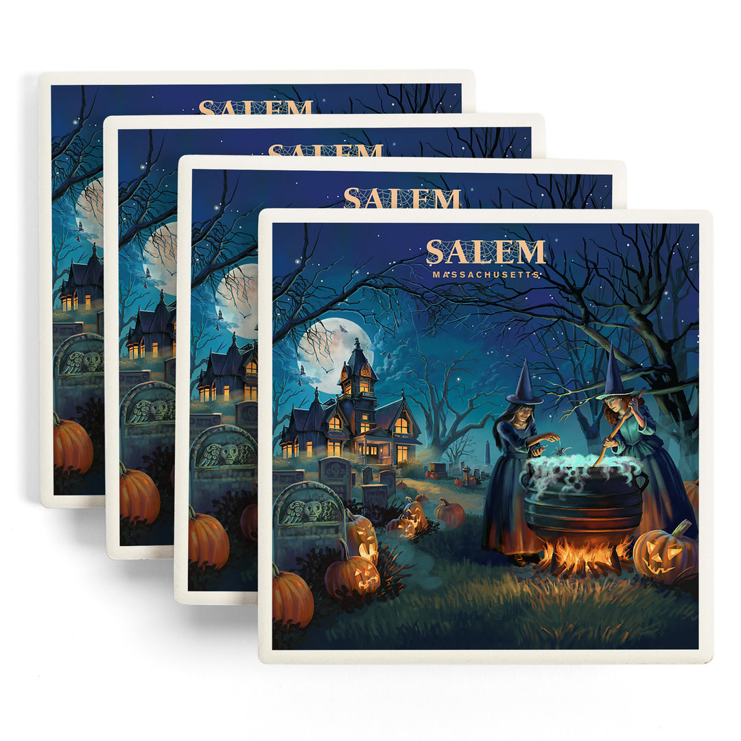 Salem, Massachusetts, Lithograph, Cemetery, Coasters