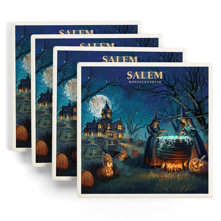 Salem, Massachusetts, Lithograph, Cemetery, Coasters