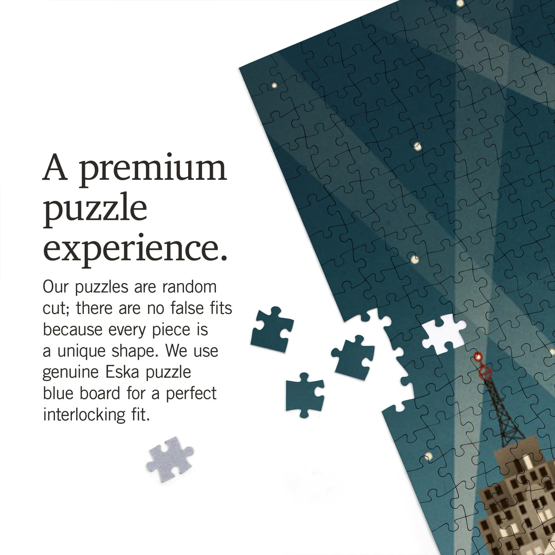 Detroit, Michigan, Retro Skyline (no text), 1000 Piece Jigsaw Puzzle