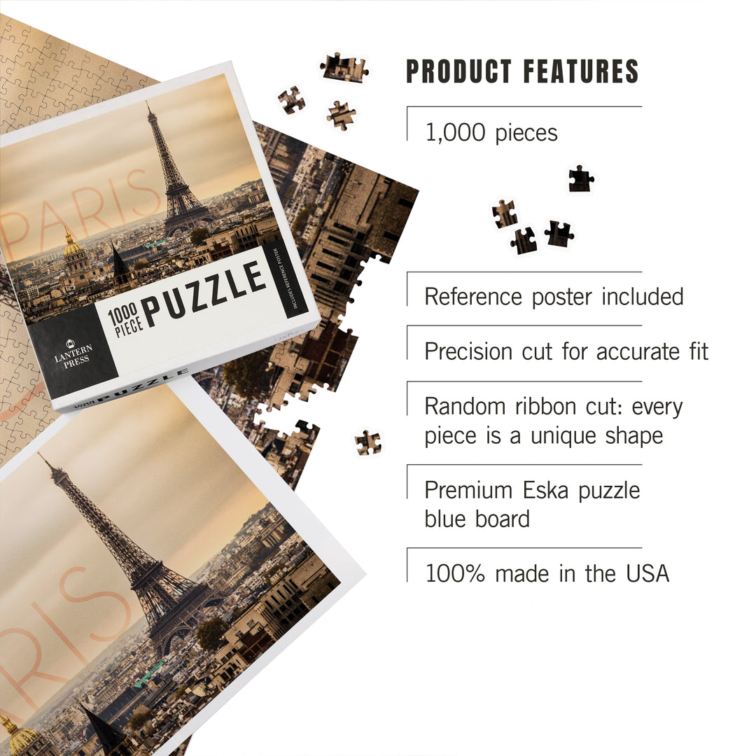 Paris, France, City Aerial View and Eiffel Tower, 1000 Piece Jigsaw Puzzle