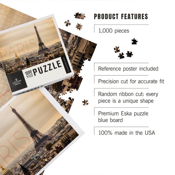 Paris, France, City Aerial View and Eiffel Tower, 1000 Piece Jigsaw Puzzle