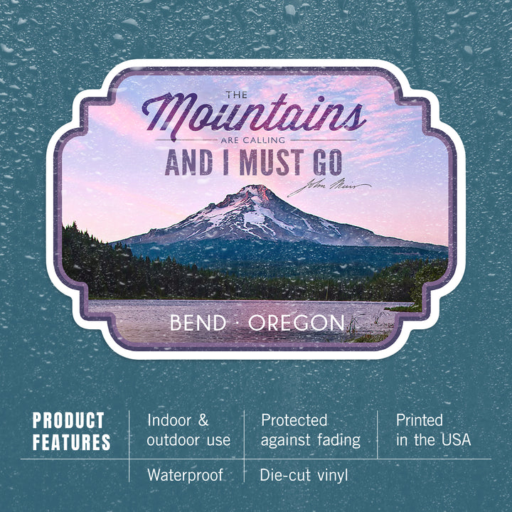Bend, Oregon, Purple Sunset and Peak, The Mountains are Calling, Contour, Vinyl Sticker