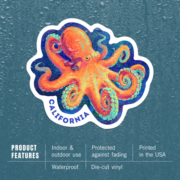 California, Vivid, Octopus, Contour, Vinyl Sticker