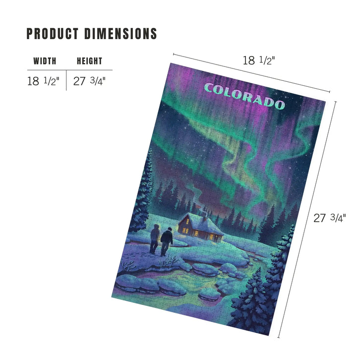 Colorado, Lithograph, Northern Lights and Cabin, Jigsaw Puzzle