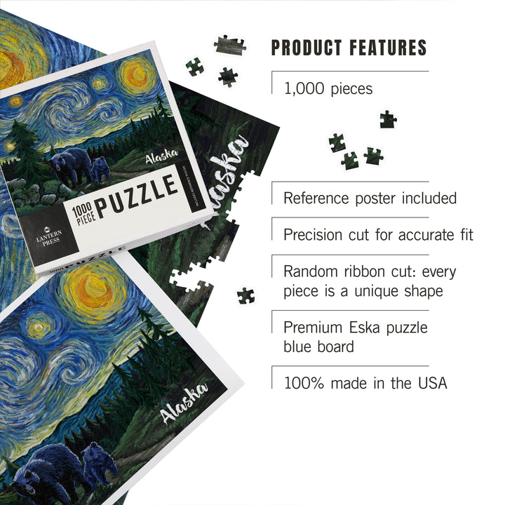 Alaska, Starry Night, Bear and Cub, Jigsaw Puzzle