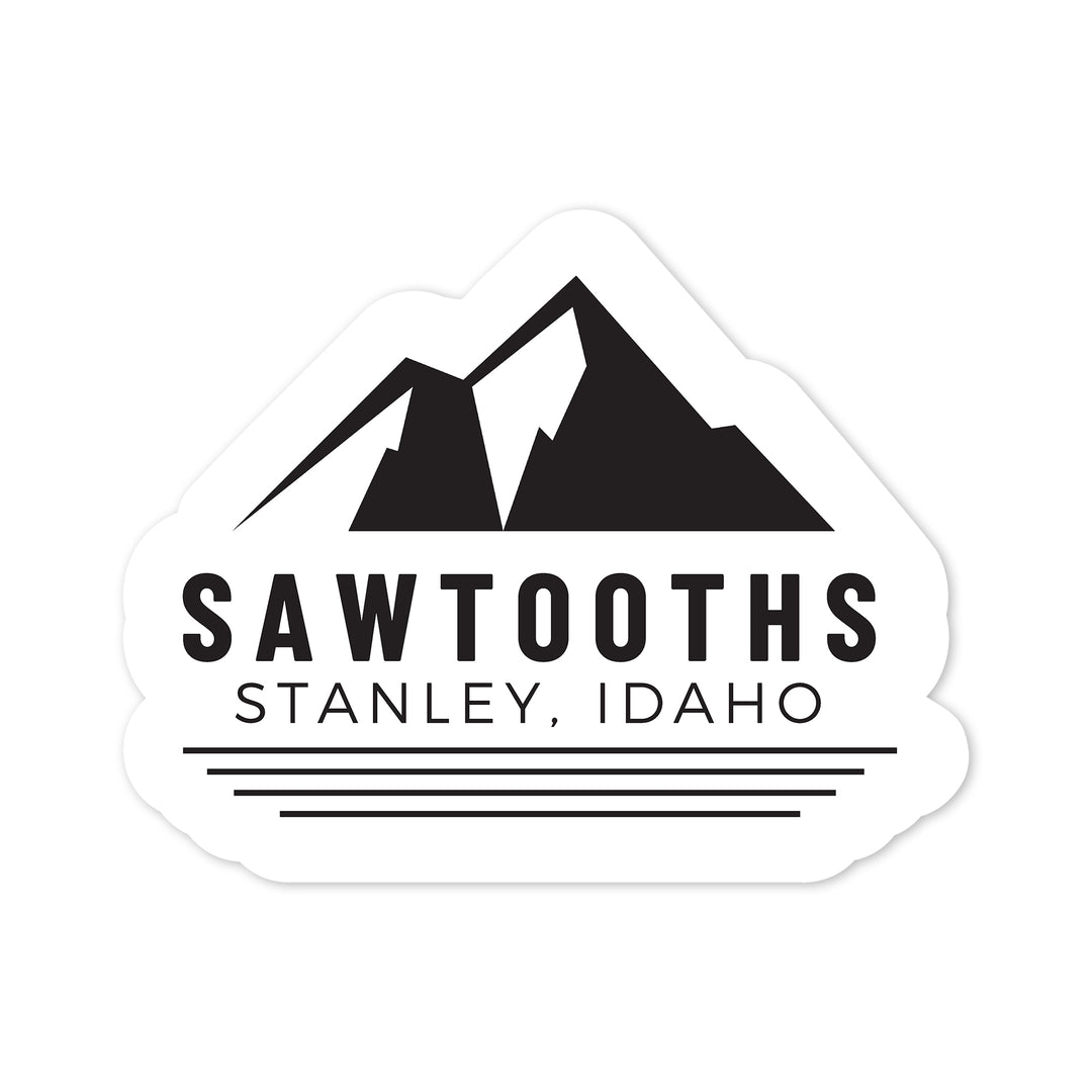 Stanley, Idaho, Sawtooth Mountains, Black and White, Contour Press, Vinyl Sticker