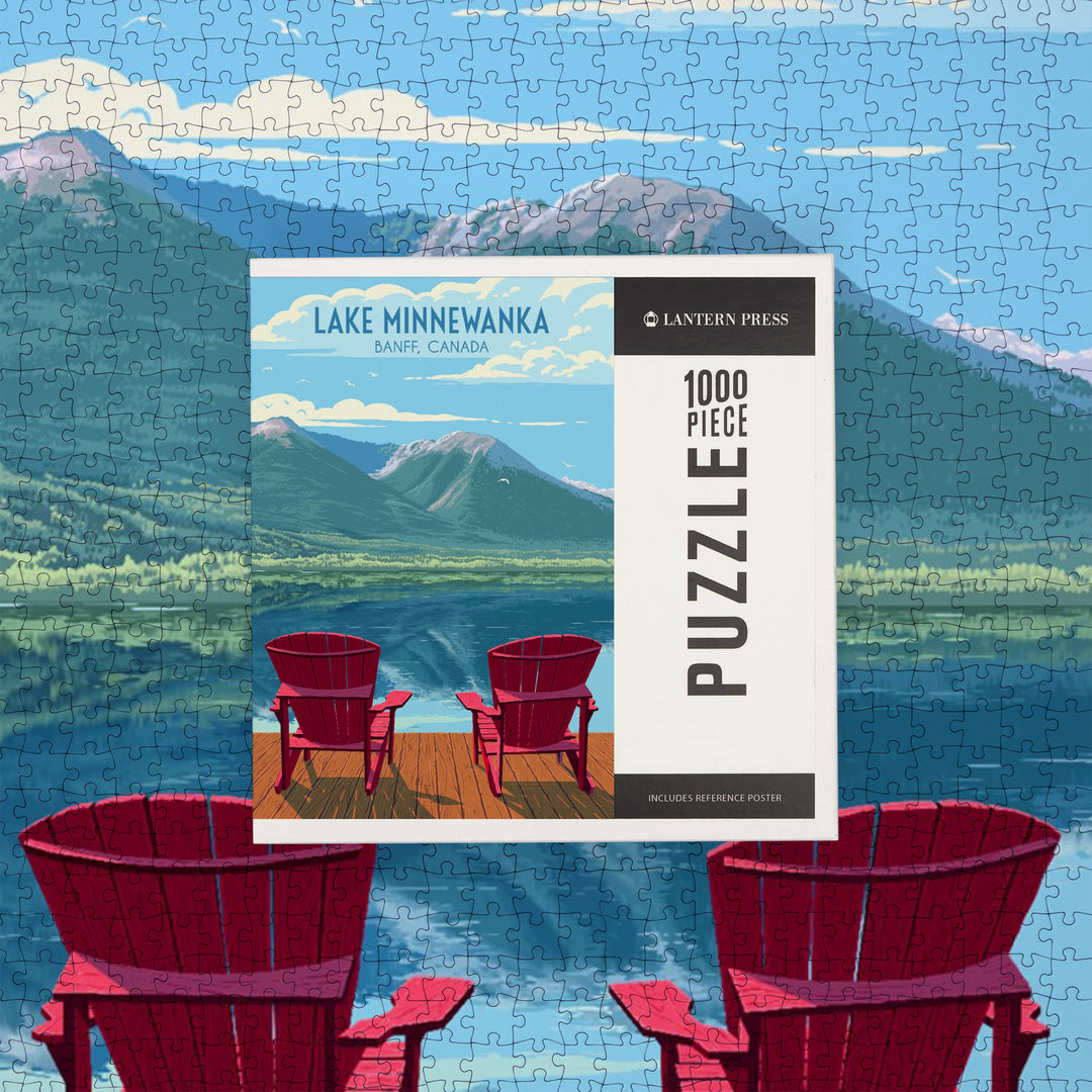 Lake Minnewanka with Adirondack Chairs, Banff Canada, Painterly, Jigsaw Puzzle