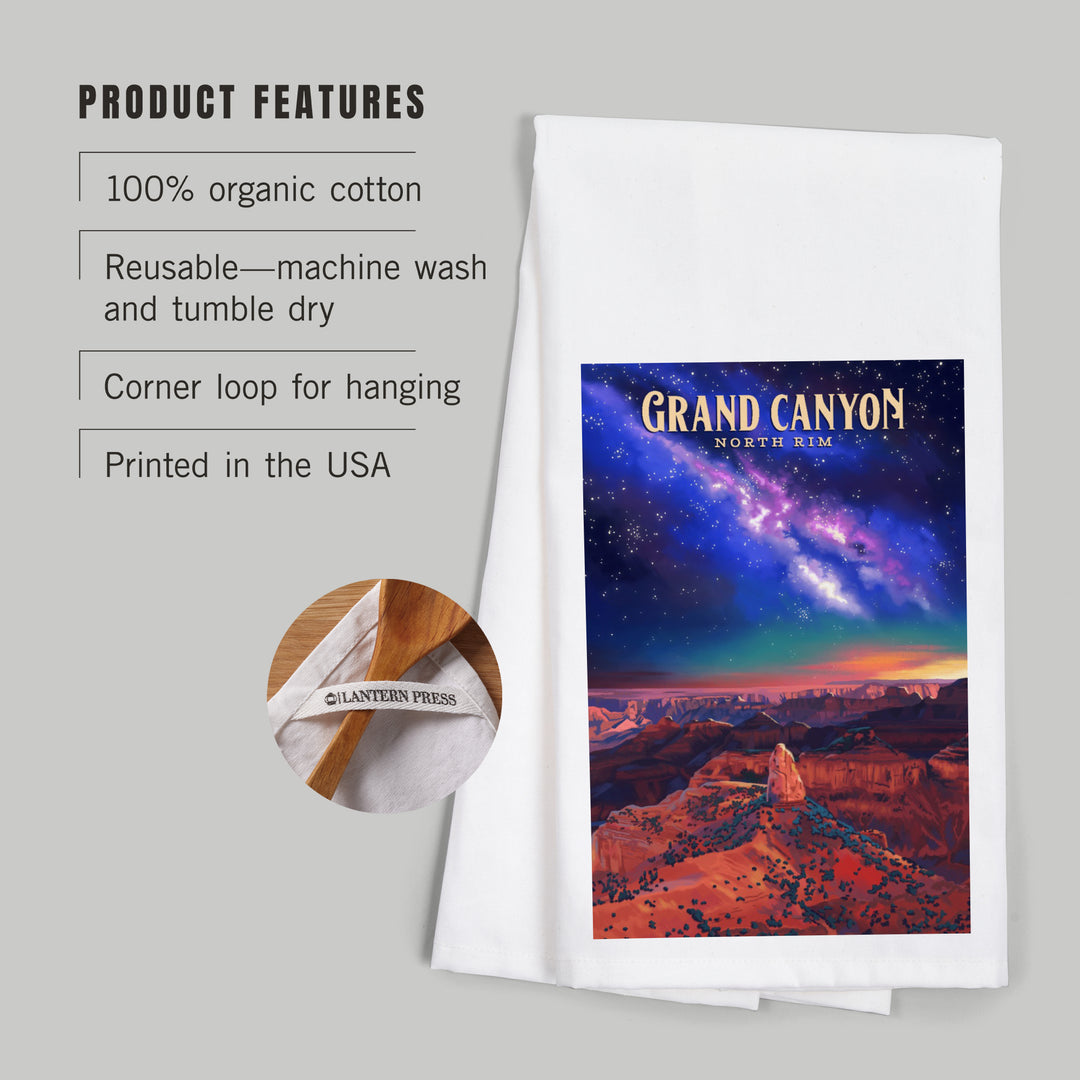 North Rim, Arizona, Oil Painting, Grand Canyon with Stars and Milky Way, Organic Cotton Kitchen Tea Towels