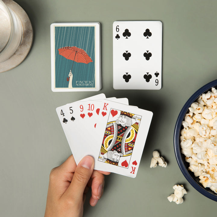 Playing Cards, Pacific Northwest, Umbrella Letterpress, 52 Card Deck with Jokers in Box, Unique Art