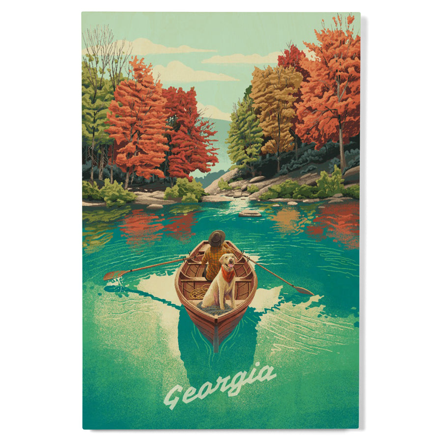 Georgia, Quiet Explorer, Boating, Fall Colors, Wood Signs and Postcards - Lantern Press