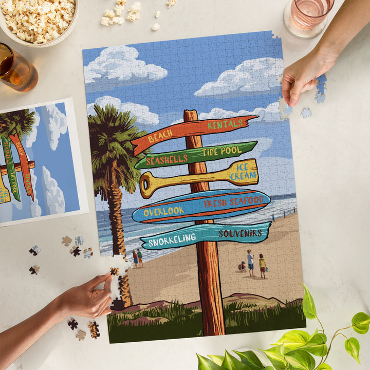 Signpost, Coast Beach and Palms, Jigsaw Puzzle