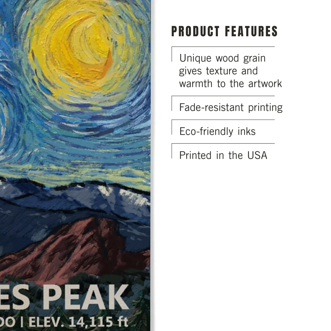 Pikes Peak, Colorado, Van Gogh Starry Night, Wood Sign and Postcards