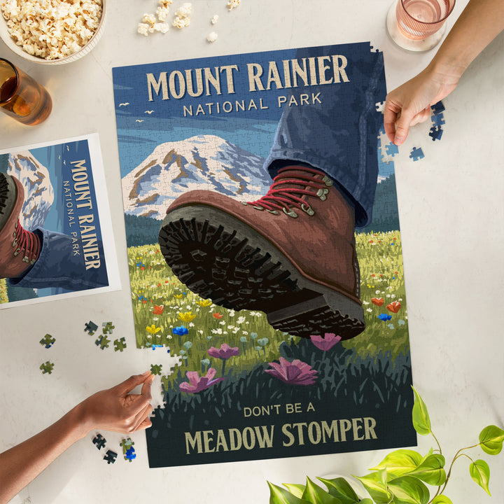 Mount Rainier, Washington, Painterly, Don't be a Meadow Stomper, Jigsaw Puzzle