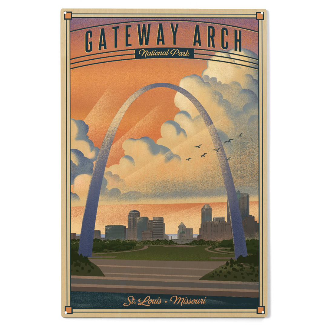 Gateway Arch National Park, Missouri, Lithograph, Wood Sign and Postcards