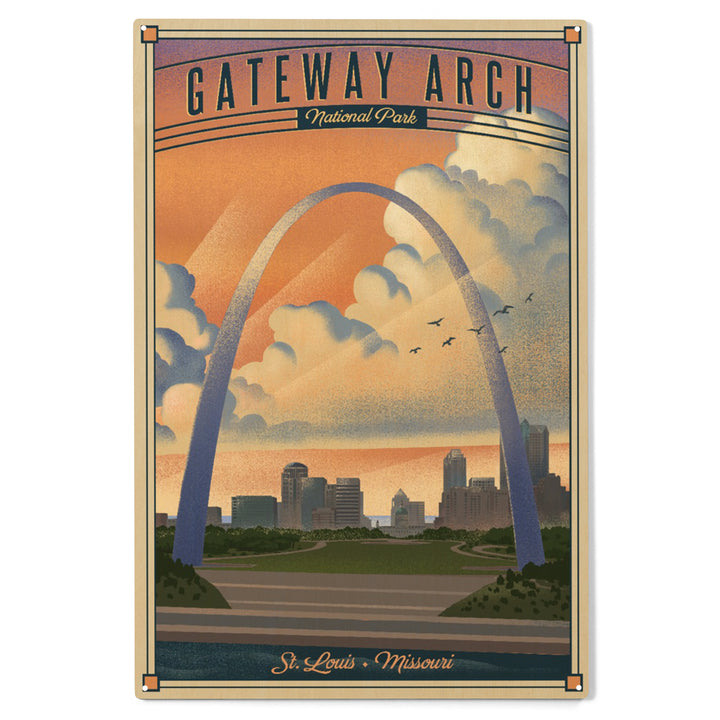 Gateway Arch National Park, Missouri, Lithograph, Wood Sign and Postcards