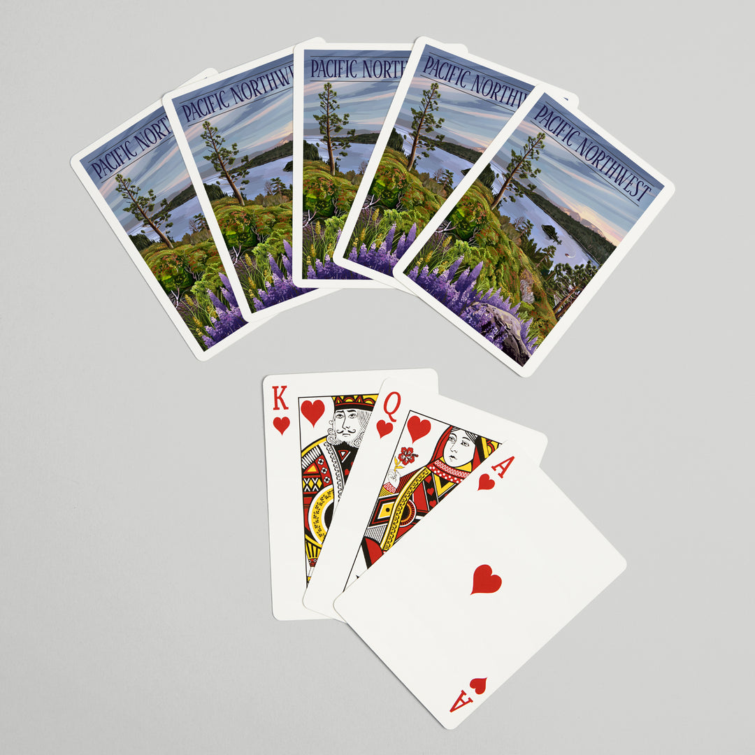 Playing Cards, Pacific Northwest, View of Sound and Mountains, 52 Card Deck with Jokers in Box, Unique Art