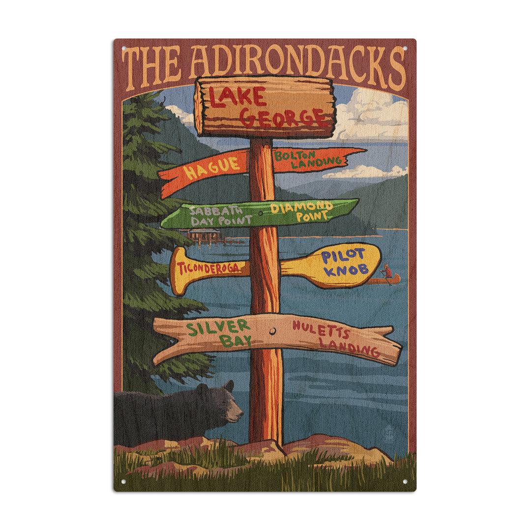 Lake George, New York, The Adirondacks, Destinations Sign, Lantern Press Artwork, Wood Signs and Postcards