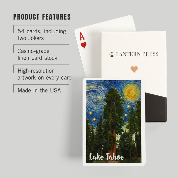 Playing Cards, Lake Tahoe, California, Starry Night Series, 52 Card Deck with Jokers in Box, Unique Art