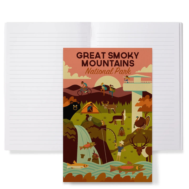 Lined 6x9 Journal, Great Smoky Mountains National Park, Tennessee, Geometric National Park Series, Lay Flat, 193 Pages, FSC paper