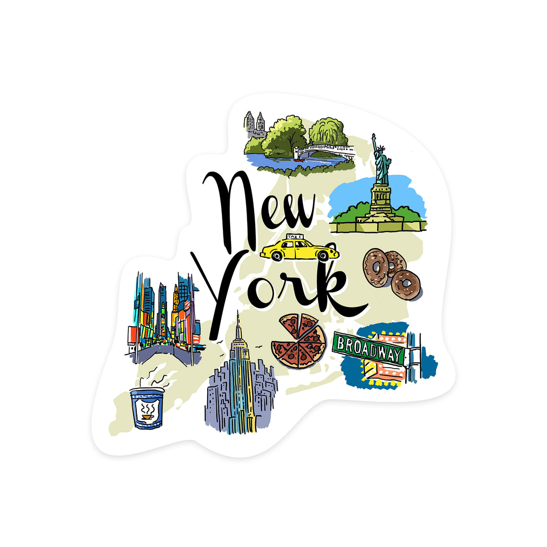 New York, New York, Landmarks & Icons, Contour, Lantern Press Artwork, Vinyl Sticker