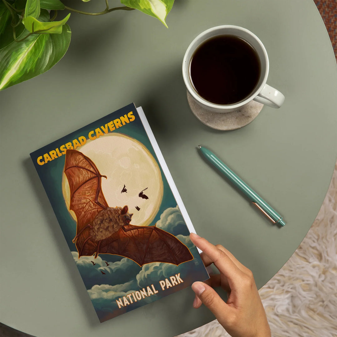 Lined 6x9 Journal, Carlsbad Caverns National Park, Bats and Full Moon, Lay Flat, 193 Pages, FSC paper