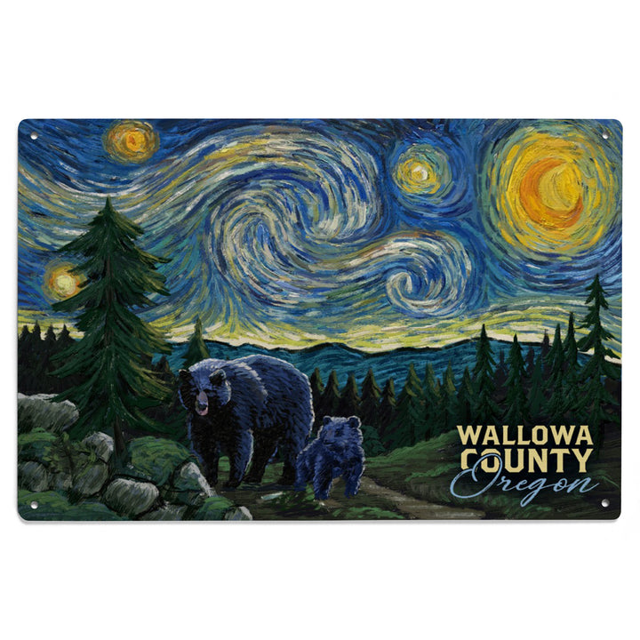 Wallowa Lake, Oregon, Bear, Starry Night, Lantern Press Artwork, Wood Signs and Postcards