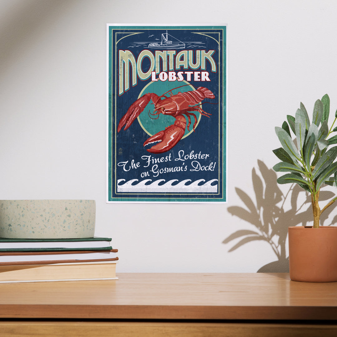 Montauk, New York, Lobster Vintage Sign, Art & Giclee Prints