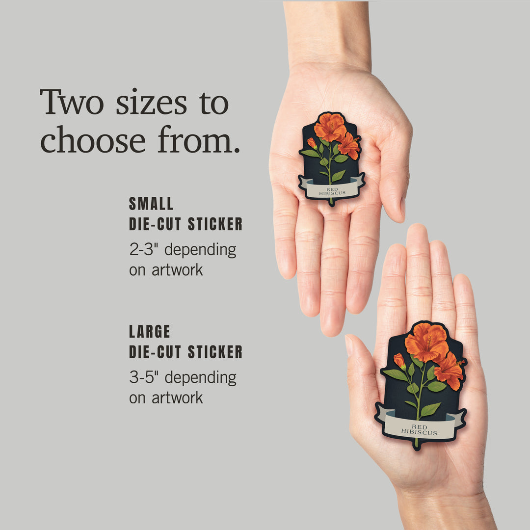 Vintage Flora Noir, Red Hibiscus, Vinyl Sticker
