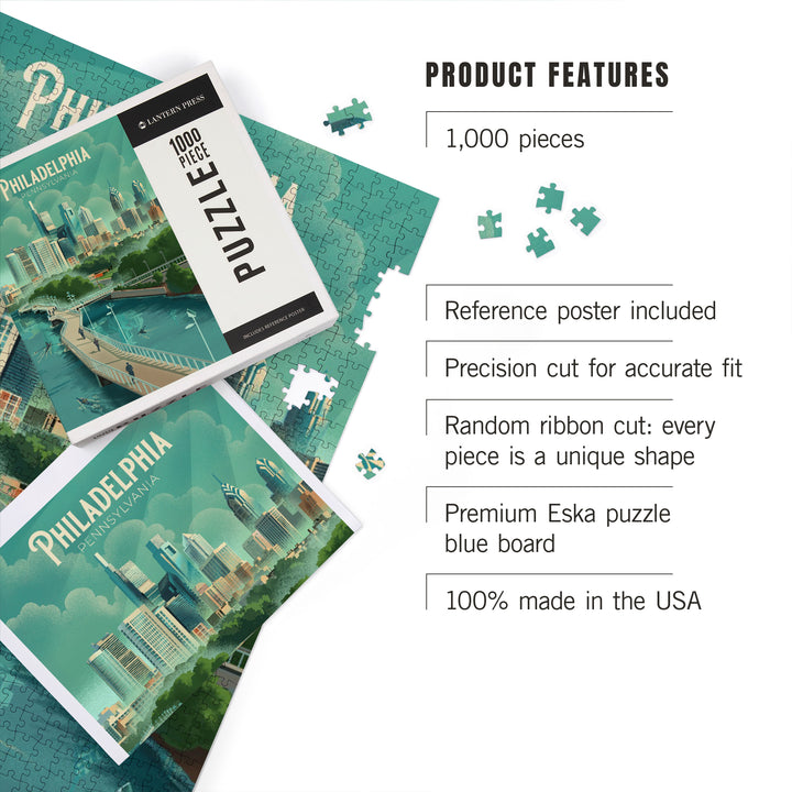 Philadelphia, Pennsylvania, Lithograph, City Series, 1000 Piece Jigsaw Puzzle