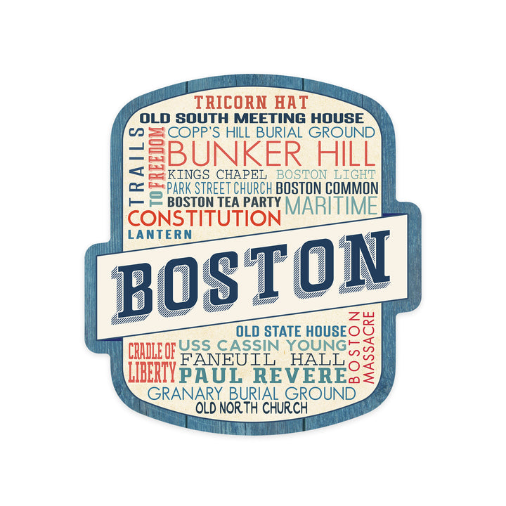 Boston, Massachusetts, Rustic Typography, Contour, Vinyl Sticker