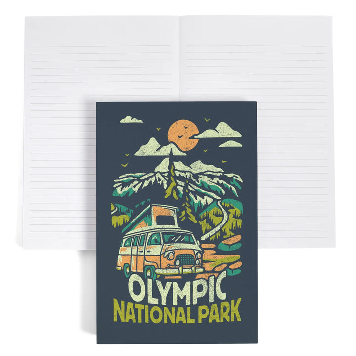 Lined 6x9 Journal, Olympic National Park, Distressed, Camper Van in Mountains, Lay Flat, 193 Pages, FSC paper