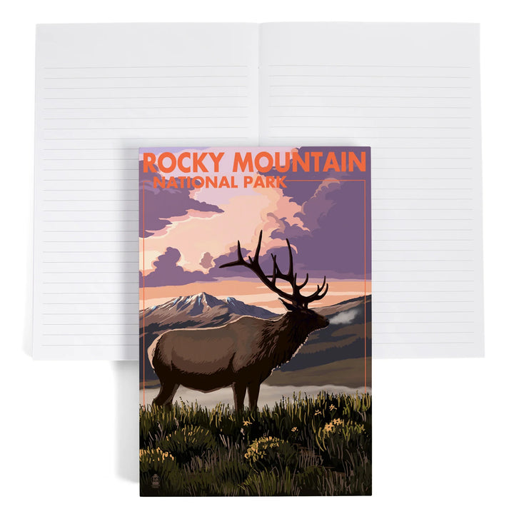 Lined 6x9 Journal, Rocky Mountain National Park, Colorado, Elk and Sunset, Lay Flat, 193 Pages, FSC paper