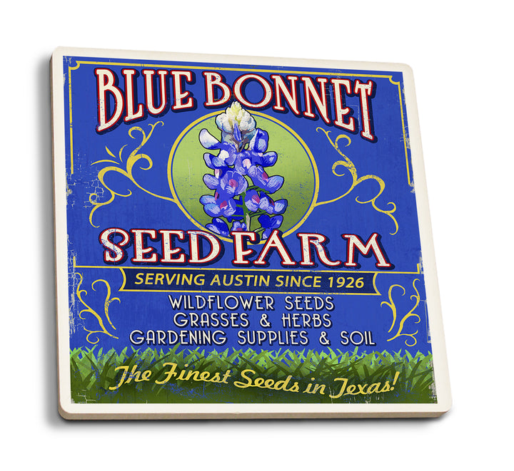 Texas Blue Bonnet Farm Vintage Sign, Coaster Set