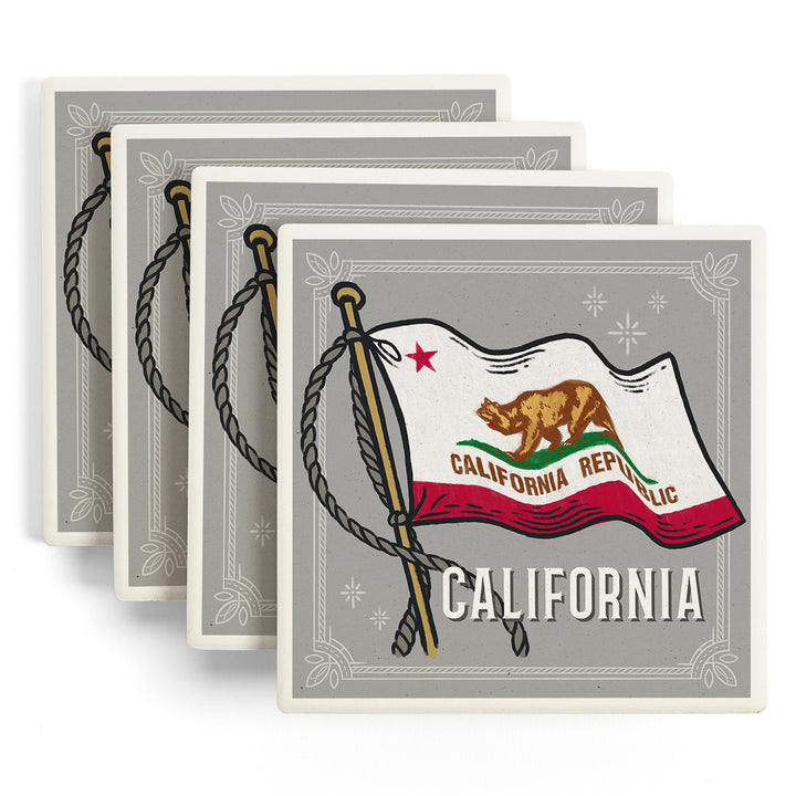 California Waving State Flag, Coaster Set