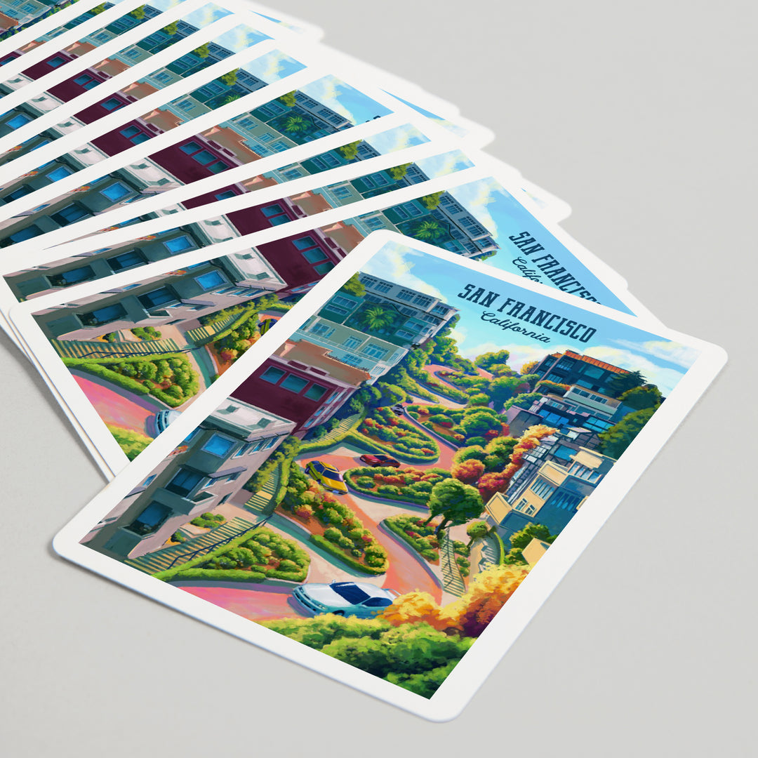 Playing Cards, San Francisco, California, Lombard Street, Oil, 52 Card Deck with Jokers in Box, Unique Art