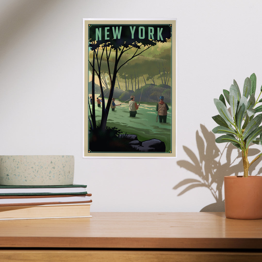 New York, Fishing, Lithograph, Art & Giclee Prints