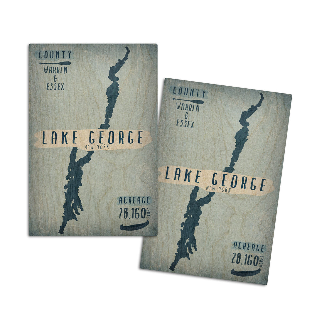 Lake George, New York, Lake Essentials, Shape, Acreage & County, Lantern Press Artwork, Wood Signs and Postcards