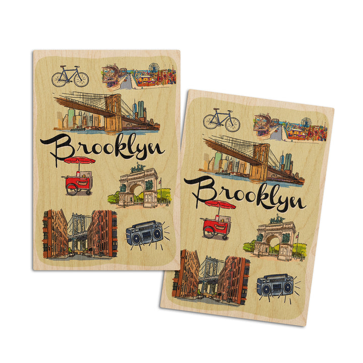 Brooklyn, New York, Landmarks & Icons, Lantern Press Artwork, Wood Signs and Postcards