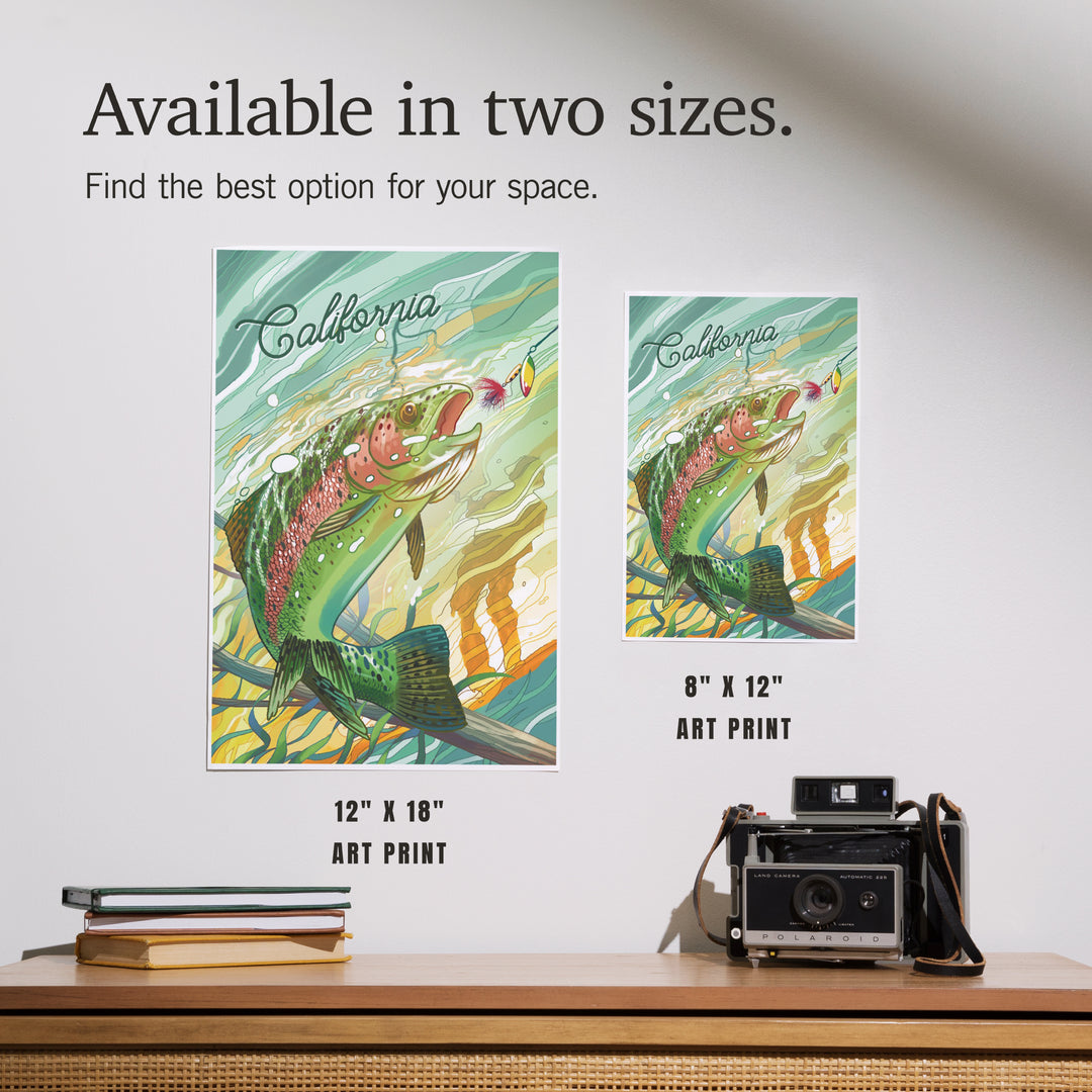 California, Fishing, Underwater Trout, Art & Giclee Prints