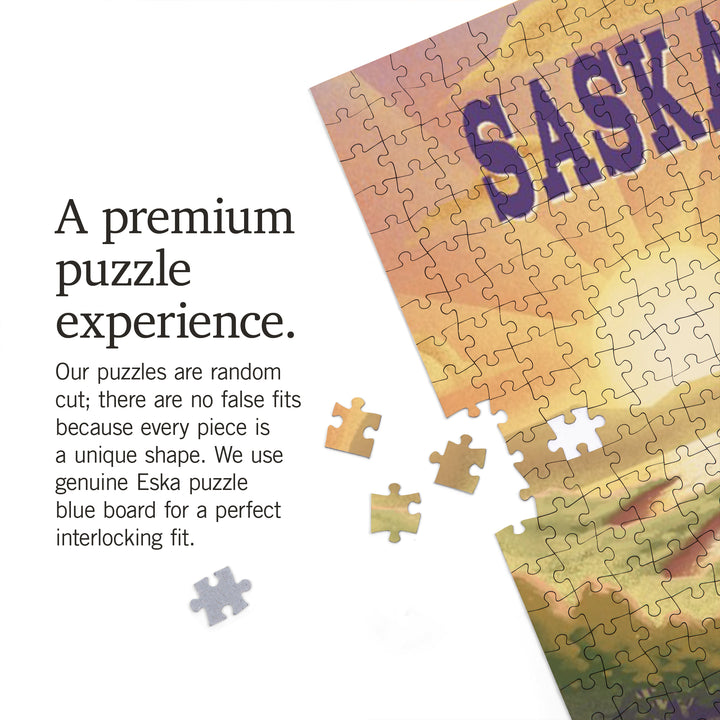 Saskatchewan, Lithograph, Bear and Spring Flowers, Lake, Jigsaw Puzzle
