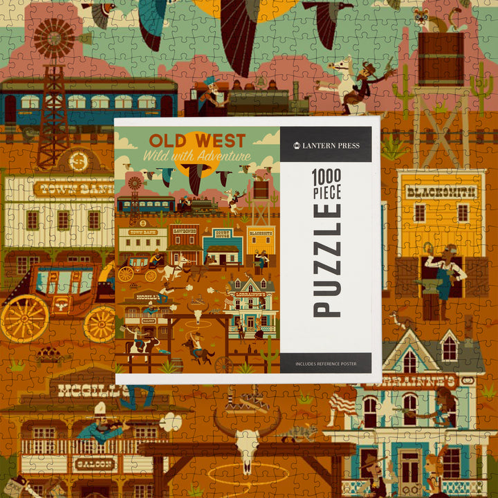 Old West, Western Town Geometric, Jigsaw Puzzle