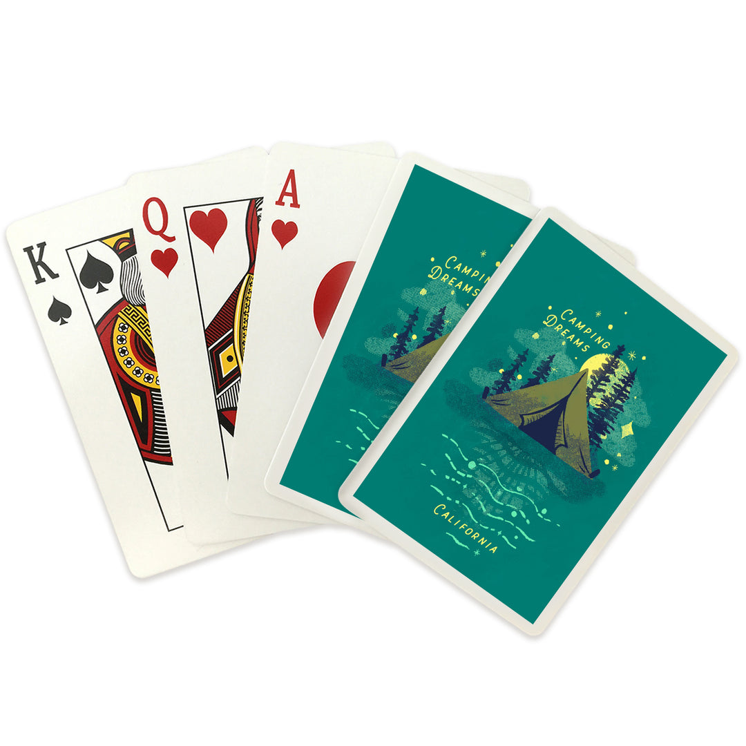 Playing Cards, California, Lake Life Series, Camping Dreams, 52 Card Deck with Jokers in Box, Unique Art