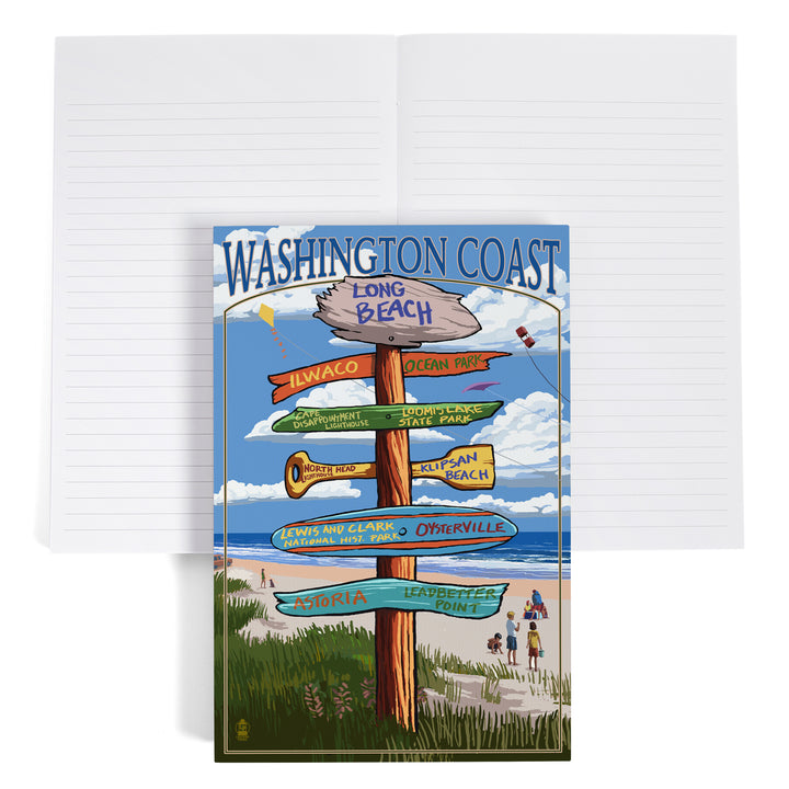 Lined 6x9 Journal, Long Beach, Washington, Washington Coast, Destination Signpost, Lay Flat, 193 Pages, FSC paper