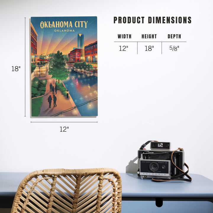 Oklahoma City, Oklahoma, Lithograph, River Walk, Wood Signs and Postcards