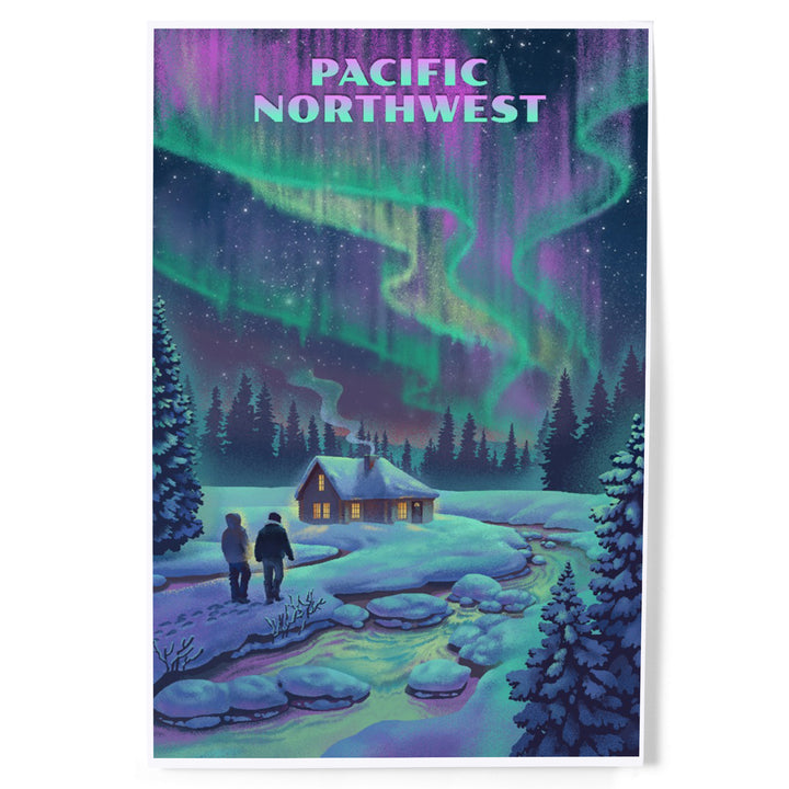 Pacific Northwest, Northern Lights and Cabin, Art & Giclee Prints
