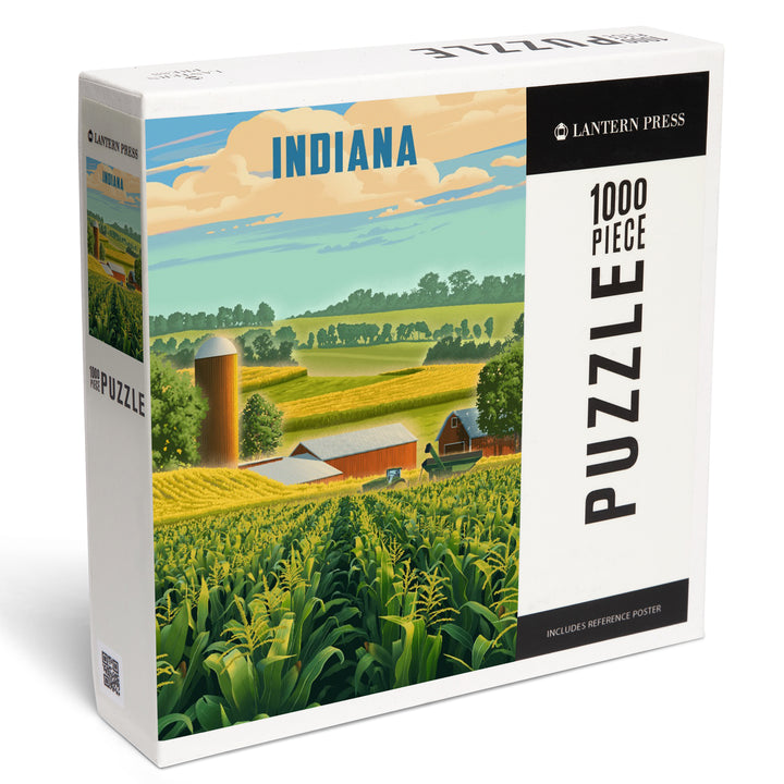 Indiana, Lithograph, Corn Harvest, Jigsaw Puzzle