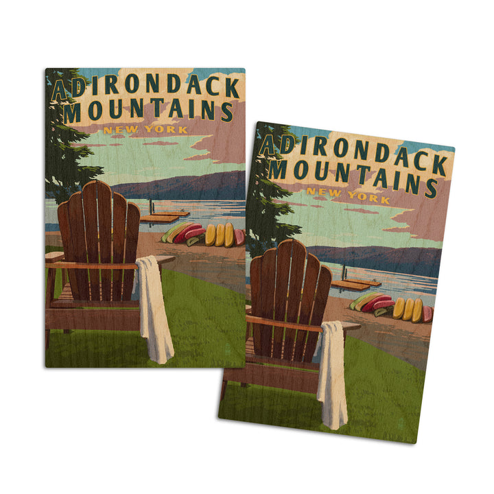 Adirondack Mountains, New York, Adirondack Chair & Lake, Lantern Press Artwork, Wood Signs and Postcards